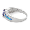 Sterling Silver Lab Opal Round Tanzanite CZ Ring