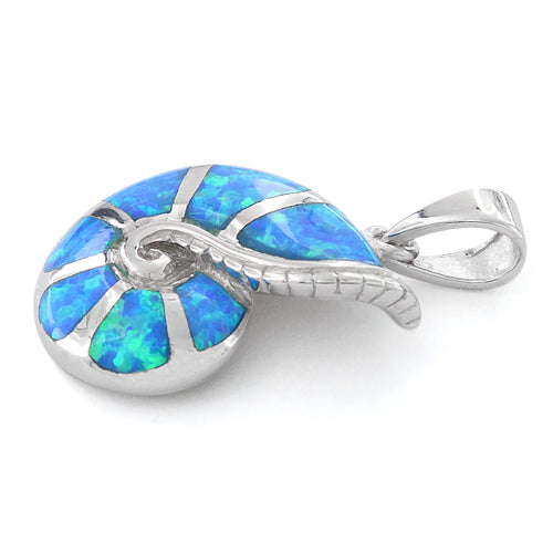 Sterling Silver Lab Opal Shell Pendant