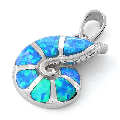 Sterling Silver Lab Opal Shell Pendant