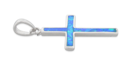 Sterling Silver Lab Opal Small Cross Pendant
