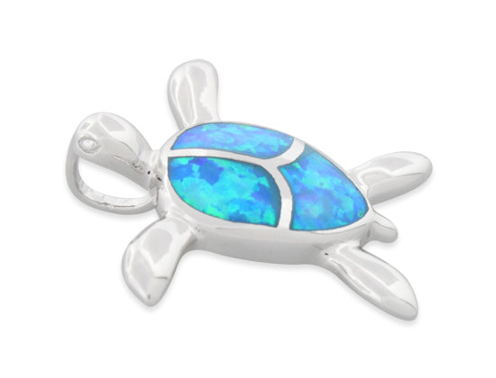 Sterling Silver Lab Opal Turtle Pendant