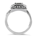 Sterling Silver Ornate Square Cut Black CZ Ring