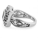Sterling Silver Ornate Square Cut Black CZ Ring