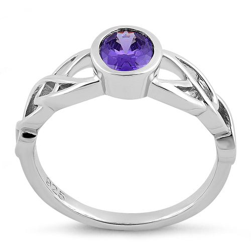 Sterling Silver Oval Amethyst CZ Celtic Ring