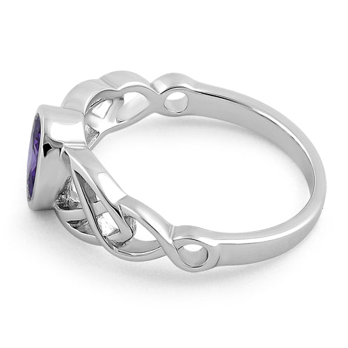 Sterling Silver Oval Amethyst CZ Celtic Ring