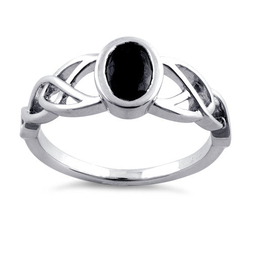 Sterling Silver Black Oval Celtic CZ Ring