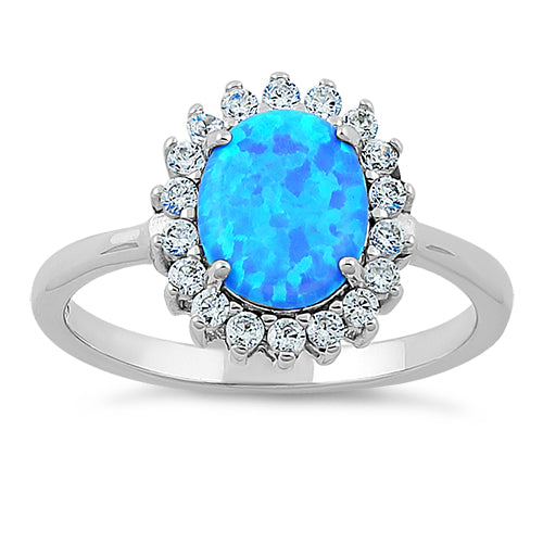 Sterling Silver Oval Blue Lab Opal CZ Ring