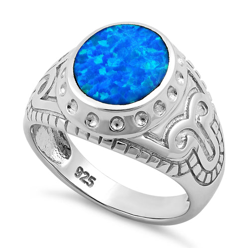 Sterling Silver Oval Blue Lab Opal Ring