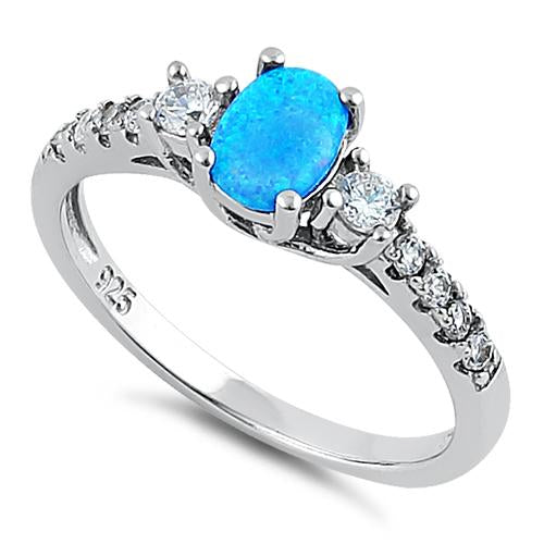 Sterling Silver Oval Blue Lab Opal CZ Ring