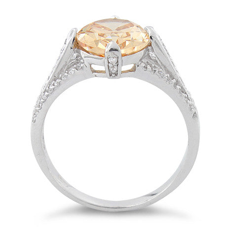 Sterling Silver Oval Champagne CZ Ring