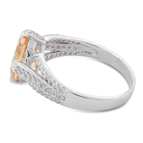 Sterling Silver Oval Champagne CZ Ring