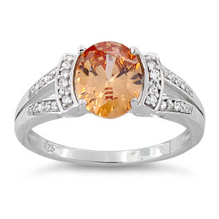 Sterling Silver Oval Orange CZ Ring