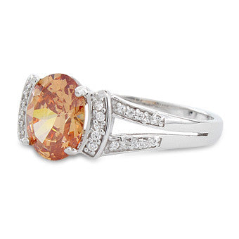 Sterling Silver Oval Orange CZ Ring