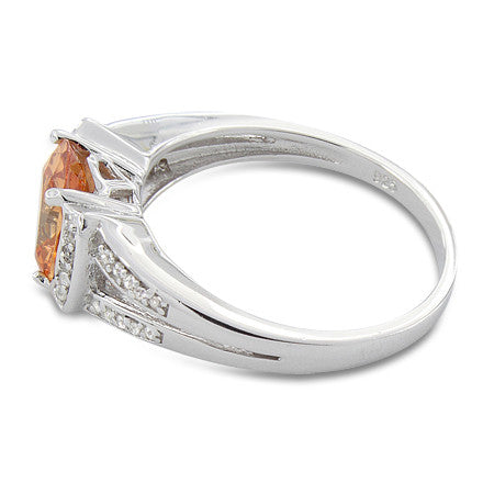 Sterling Silver Oval Orange CZ Ring