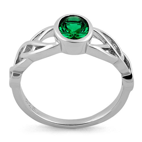 Sterling Silver Oval Green CZ Celtic Ring