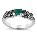 Sterling Silver Oval Green Agate Marcasite Ring
