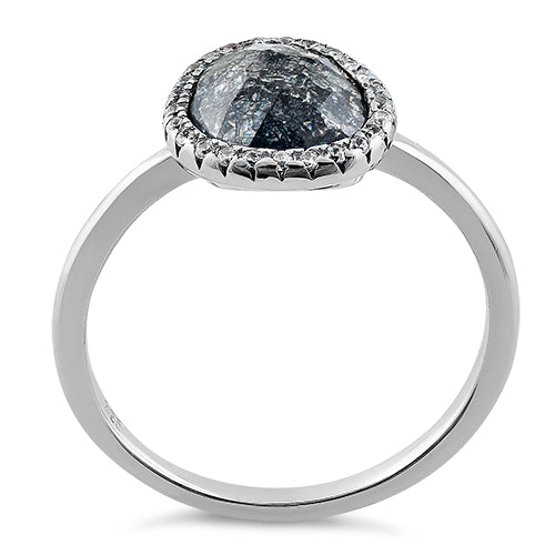 Sterling Silver Offset Oval Grey Galaxy CZ Ring