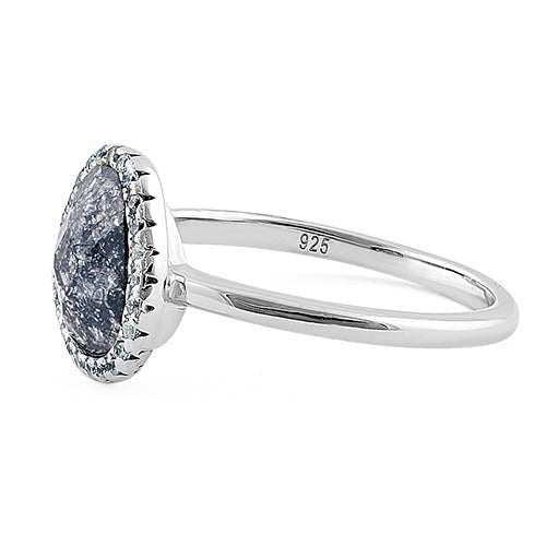 Sterling Silver Offset Oval Grey Galaxy CZ Ring