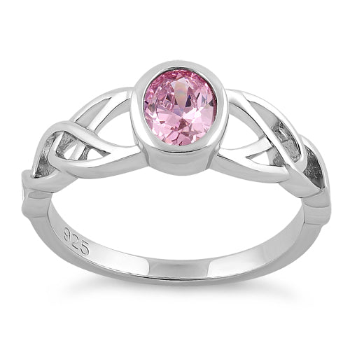 Sterling Silver Oval Pink CZ Celtic Ring