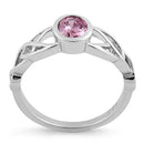 Sterling Silver Oval Pink CZ Celtic Ring
