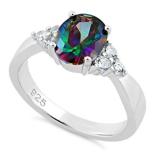 Sterling Silver Oval Rainbow Topaz Ring