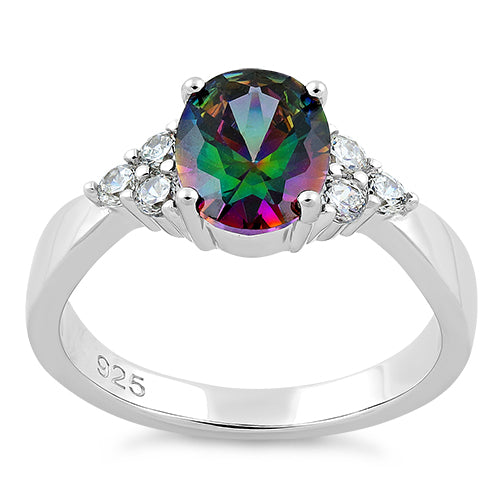 Sterling Silver Oval Rainbow Topaz Ring