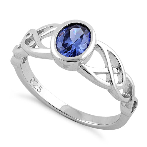 Sterling Silver Oval Tanzanite CZ Celtic Ring