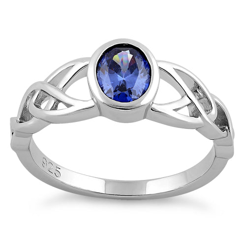 Sterling Silver Oval Tanzanite CZ Celtic Ring