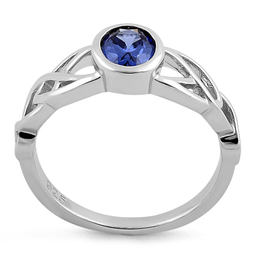 Sterling Silver Oval Tanzanite CZ Celtic Ring