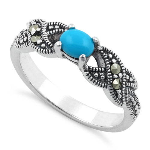 Sterling Silver Oval Simulated Turquoise Marcasite Ring