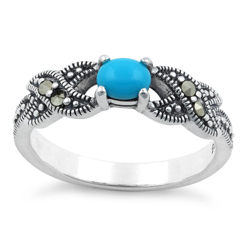 Sterling Silver Oval Simulated Turquoise Marcasite Ring