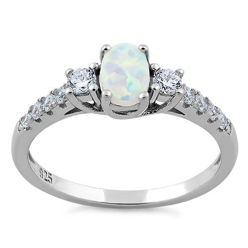 Sterling Silver Oval White Lab Opal CZ Ring