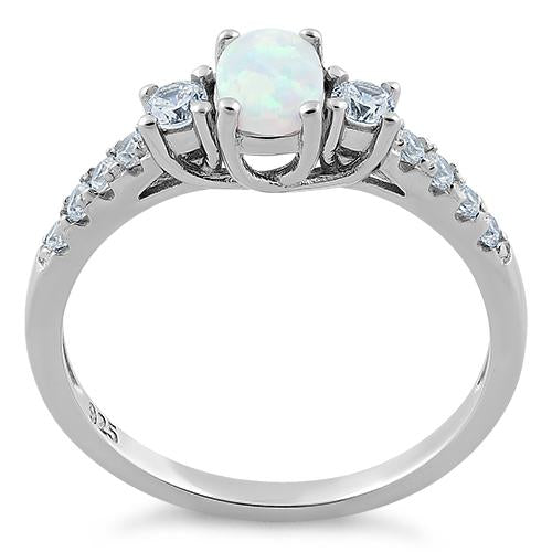 Sterling Silver Oval White Lab Opal CZ Ring