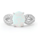 Sterling Silver Oval White Lab Opal CZ Ring