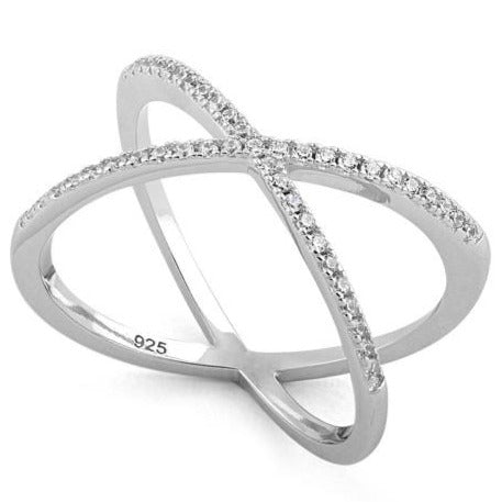 Sterling Silver Overlapping X CZ Ring