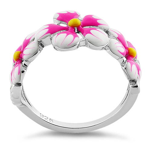 Sterling Silver Hand-Painted Paradise Pink & White Plumeria Enamel Ring