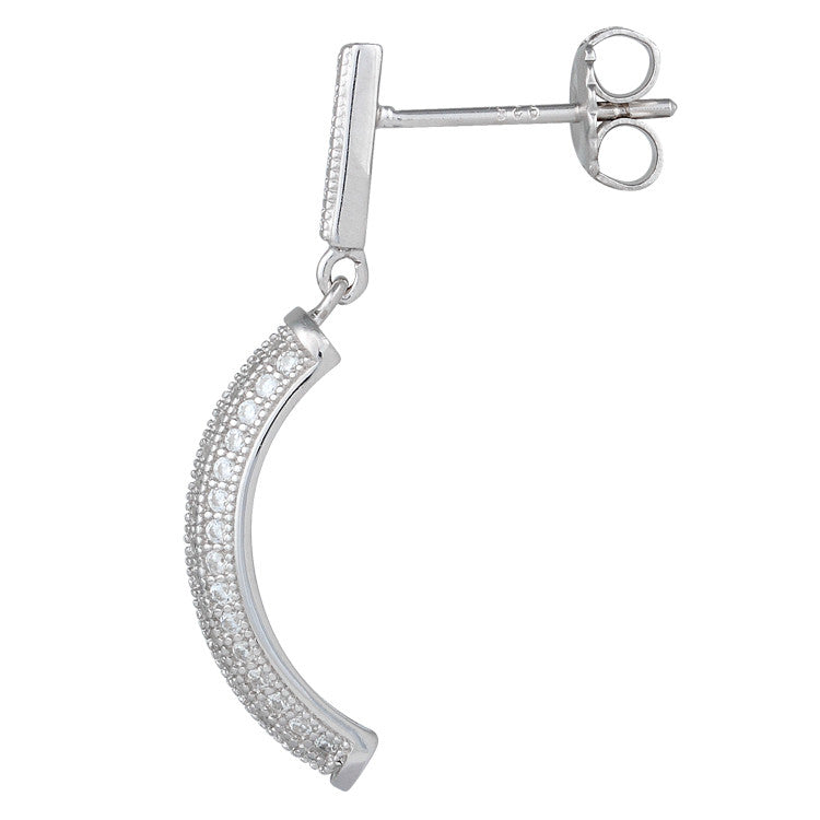 Sterling Silver Pave C Shape CZ Dangle Earrings