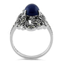 Sterling Silver Pear Shape Blue Lapis Marcasite Ring