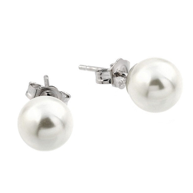 Sterling Silver Synthetic Pearl 8MM Earrings