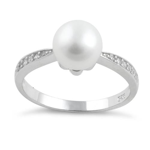 Sterling Silver Pearl CZ Ring