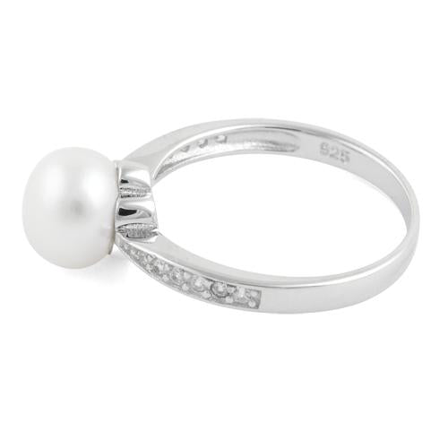 Sterling Silver Pearl CZ Ring