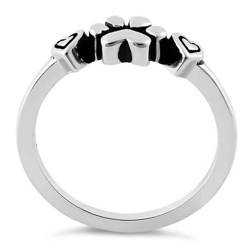 Sterling Silver Pet Love Paw & Hearts Ring