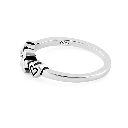 Sterling Silver Pet Love Paw & Hearts Ring