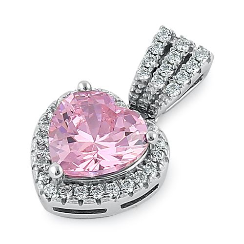 Sterling Silver Pink Big Heart CZ Pendant