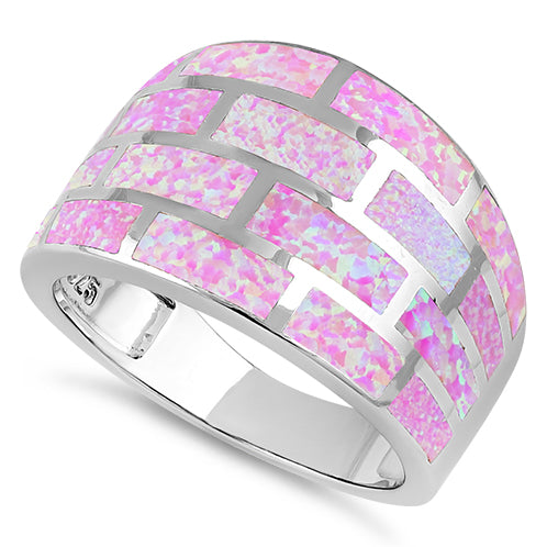 Sterling Silver Pink Bricks Lab Opal Ring