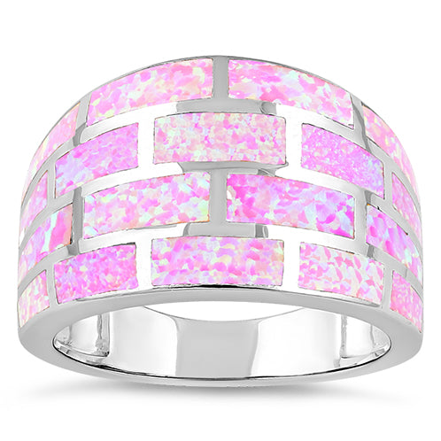 Sterling Silver Pink Bricks Lab Opal Ring