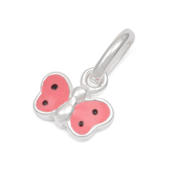 Sterling Silver Pink Enamel Butterfly Small Charm