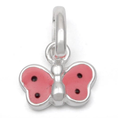 Sterling Silver Pink Enamel Butterfly Small Charm