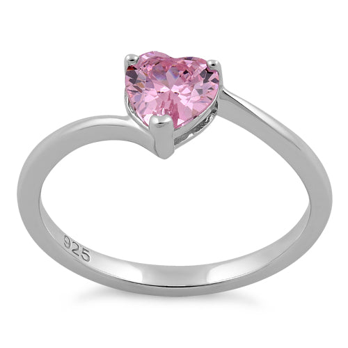 Sterling Silver Pink Heart CZ Ring