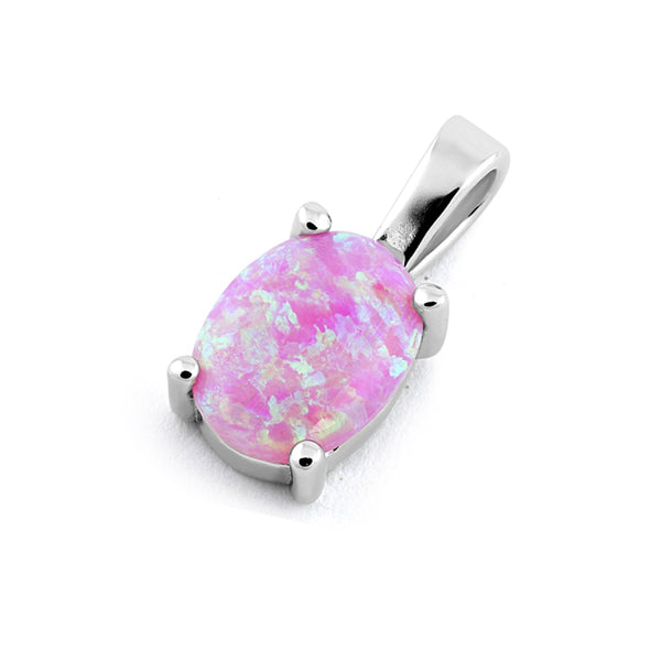 Sterling Silver Pink Lab Opal Oval Pendant